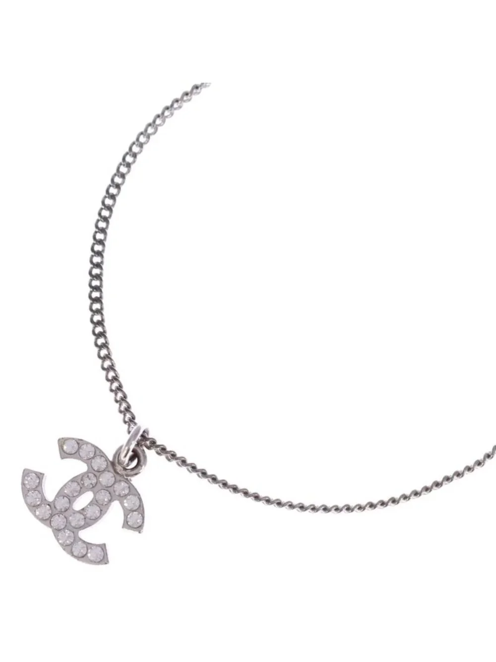 Chanel CC Logo Rhinestone Pendant Chain Silver